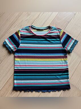 Suzy Shier Multicolor Striped Ribbed Tee